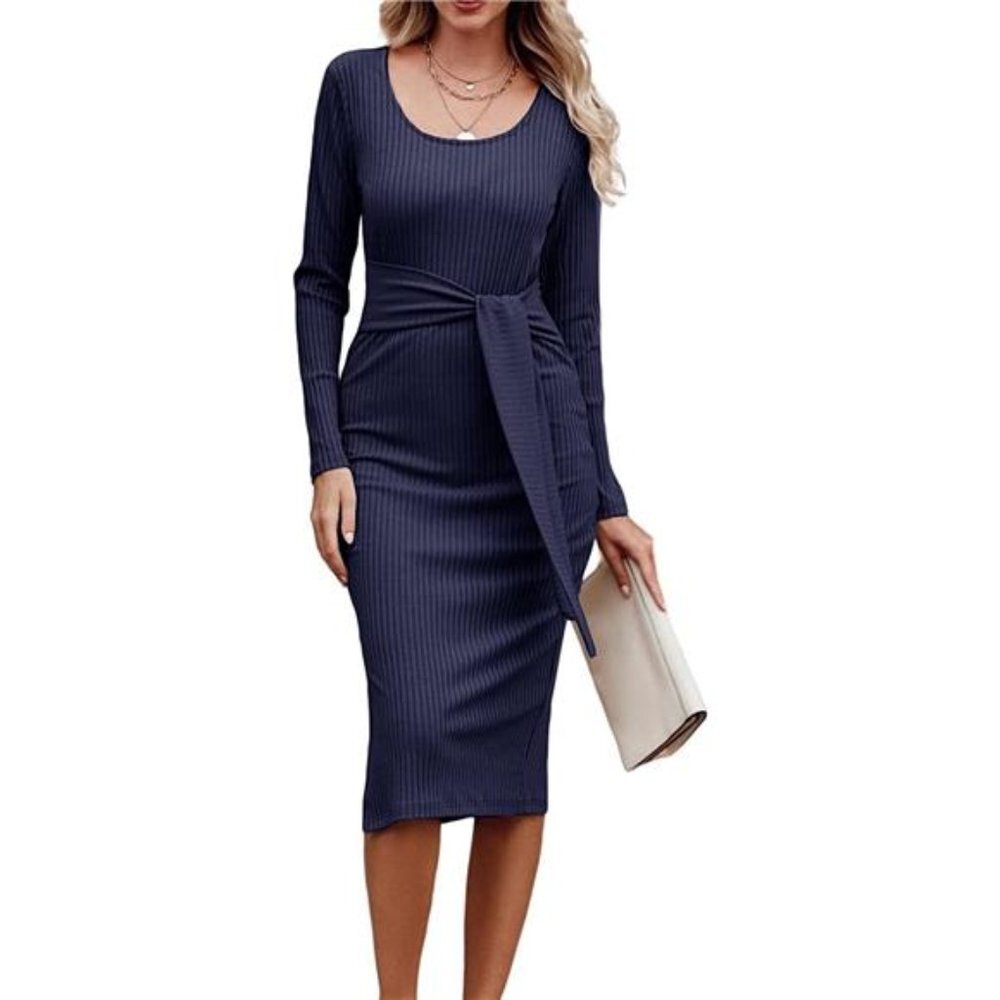 Women's Long Sleeve Square Neck Bodycon Sweater Dress